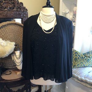 Dress Barn NWT 20W Black Beaded Jacket & Top Set